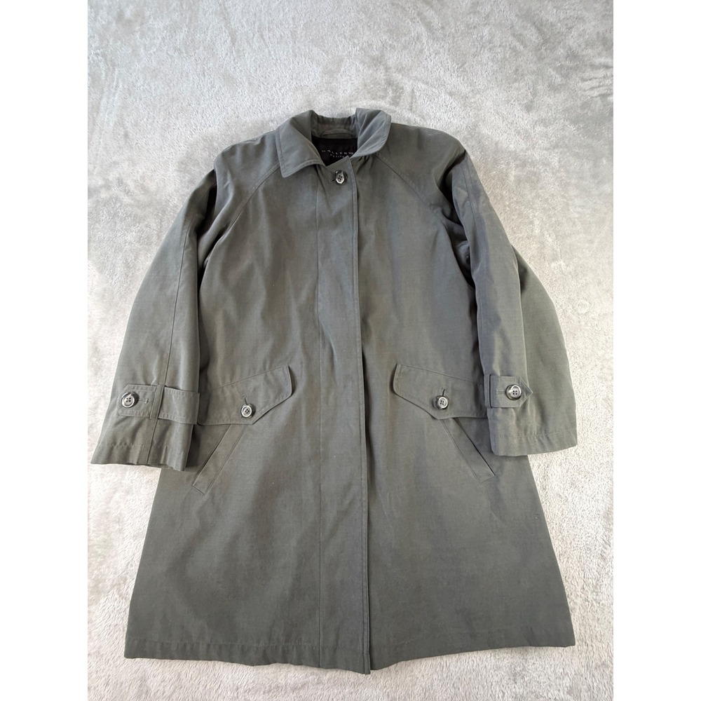 Gallery Petite Trench Coat Women Size PP Olive Green Button Front Rain Jacket